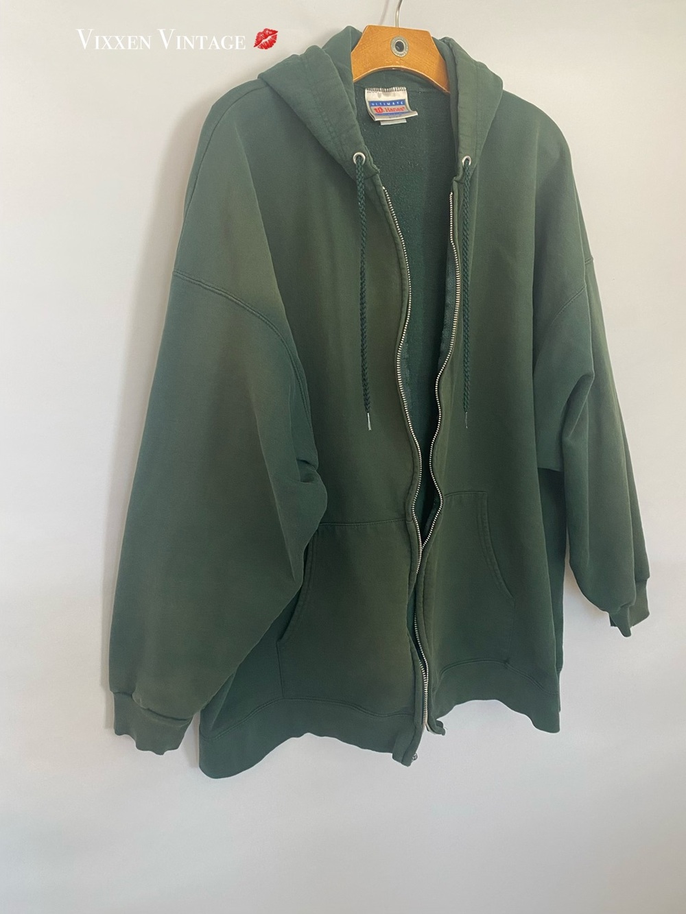 VINTAGE 1990'S HANES 'ULTIMATE COTTON PRINTPRO FULL-ZIP HOODIE' IN FOREST